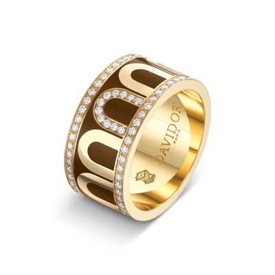 L'Arc de DAVIDOR Ring GM, 18k Yellow Gold with Cognac Lacquered Ceramic and Porta Diamonds - DAVIDOR