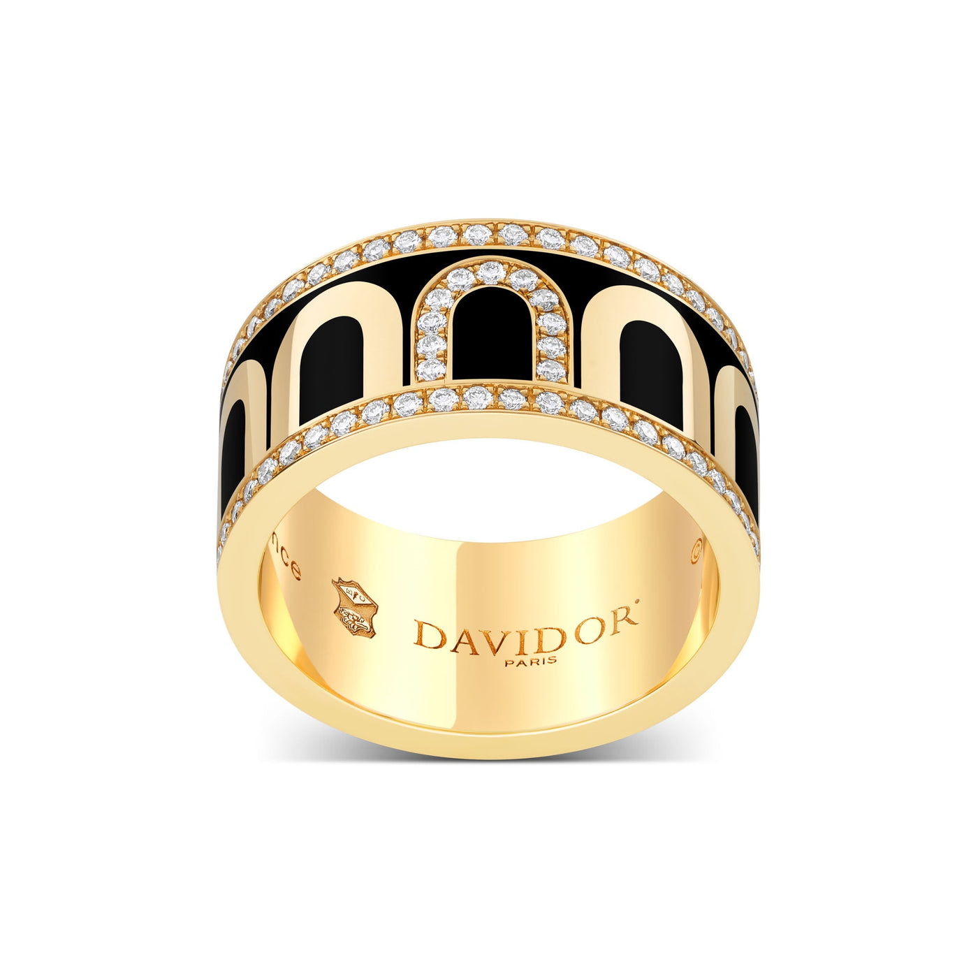 L'Arc de DAVIDOR Ring GM, 18k Yellow Gold with Caviar Lacquered Ceramic and Porta Diamonds - DAVIDOR
