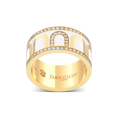 L'Arc de DAVIDOR Ring GM Porta Diamonds, 18k Yellow Gold with Neige Lacquered Ceramic - DAVIDOR