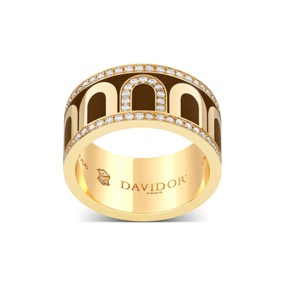 L'Arc de DAVIDOR Ring GM Porta Diamonds, 18k Yellow Gold with Cognac Lacquered Ceramic - DAVIDOR