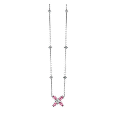 Arch Florale PM Necklace, 18k White Gold with DAVIDOR Arch Cut Pink Tourmalines and Brilliant Diamond - DAVIDOR