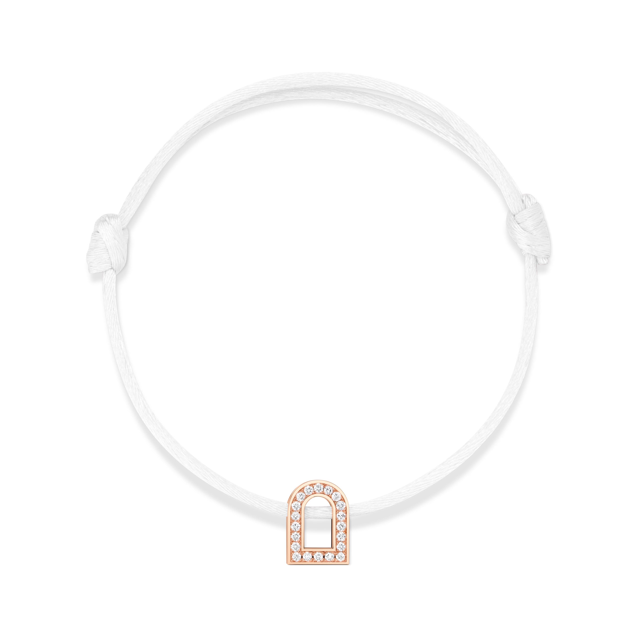 L'Arc Voyage Charm PM, 18k Rose Gold with Galerie Diamonds on Silk Cord Bracelet - DAVIDOR