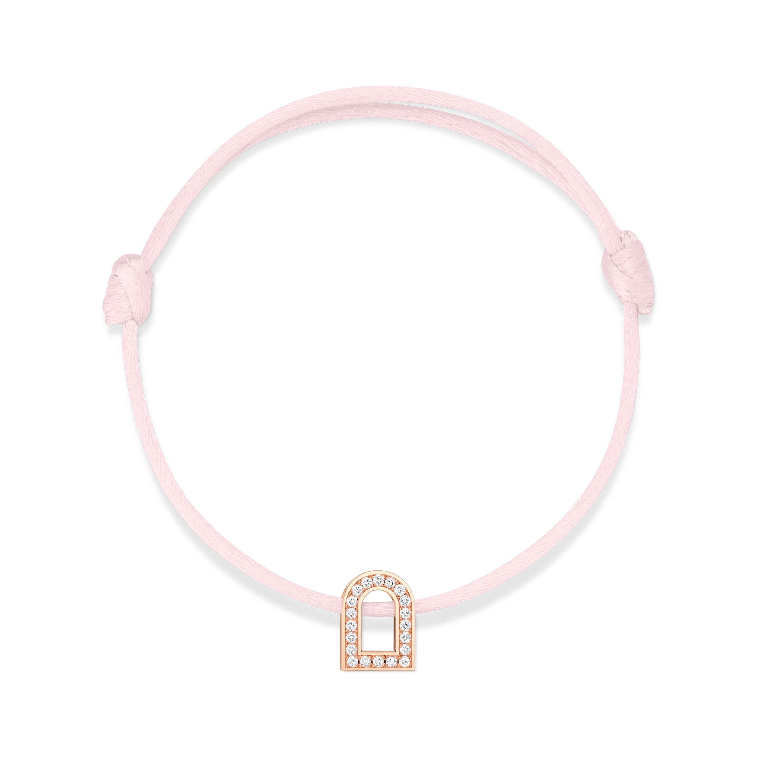 L'Arc Voyage Charm PM, 18k Rose Gold with Galerie Diamonds on Silk Cord Bracelet - DAVIDOR