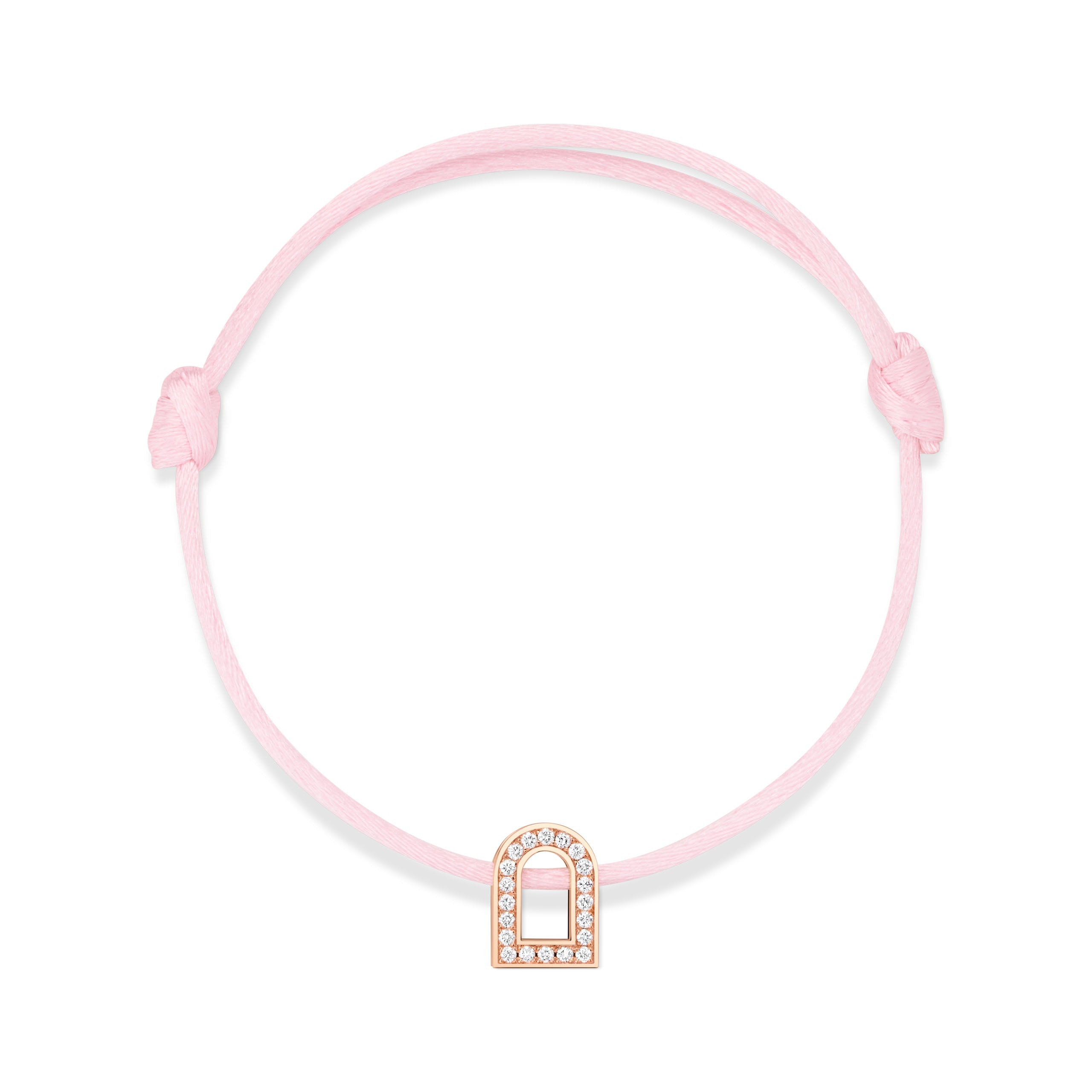 L'Arc Voyage Charm PM, 18k Rose Gold with Galerie Diamonds on Silk Cord Bracelet - DAVIDOR