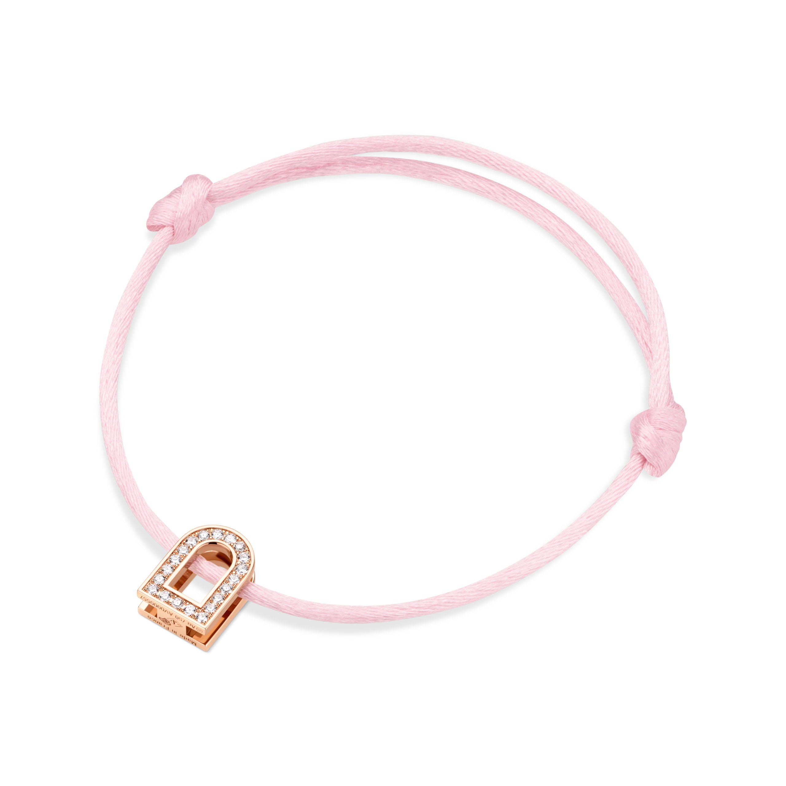 L'Arc Voyage Charm PM, 18k Rose Gold with Galerie Diamonds on Silk Cord Bracelet - DAVIDOR