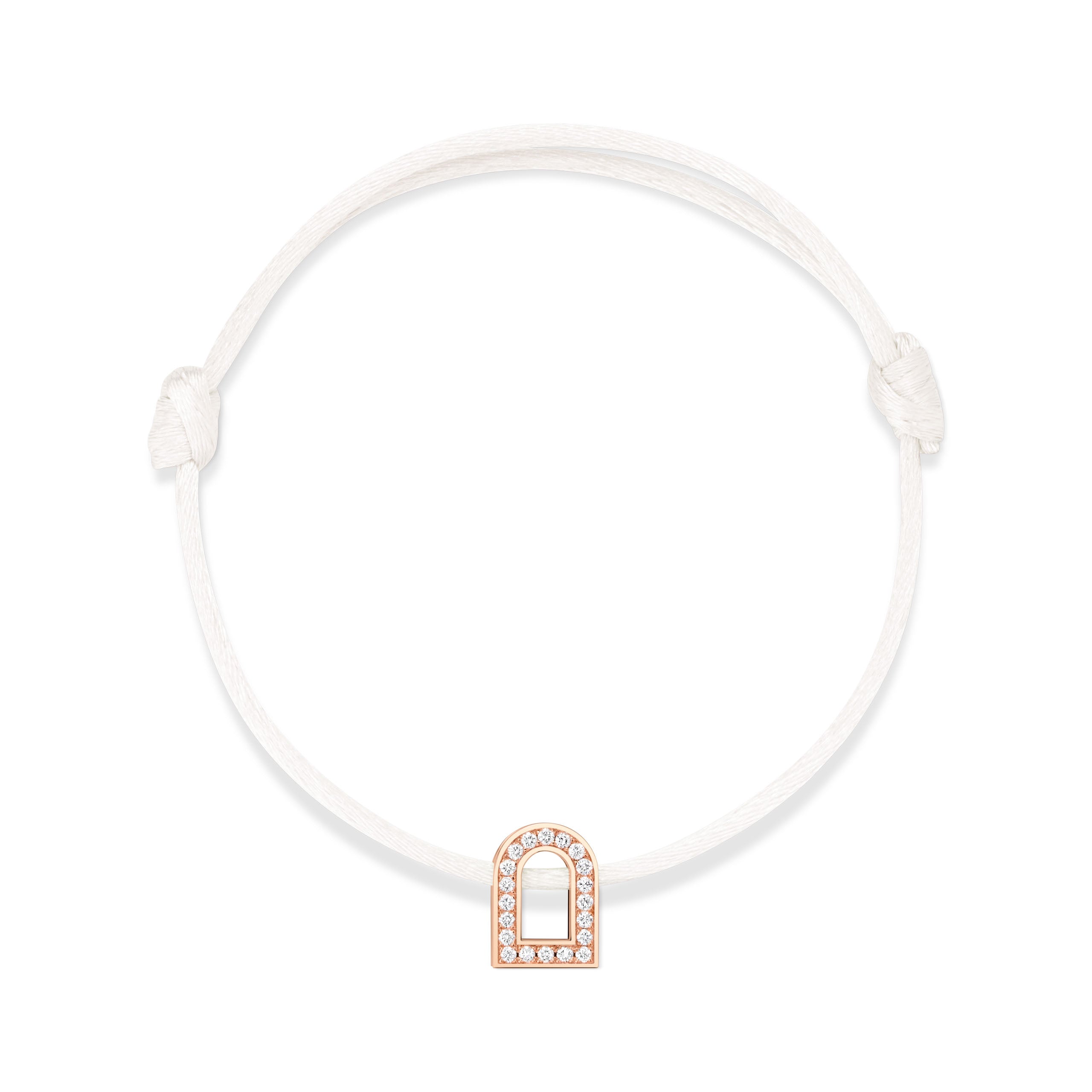 L'Arc Voyage Charm PM, 18k Rose Gold with Galerie Diamonds on Silk Cord Bracelet - DAVIDOR