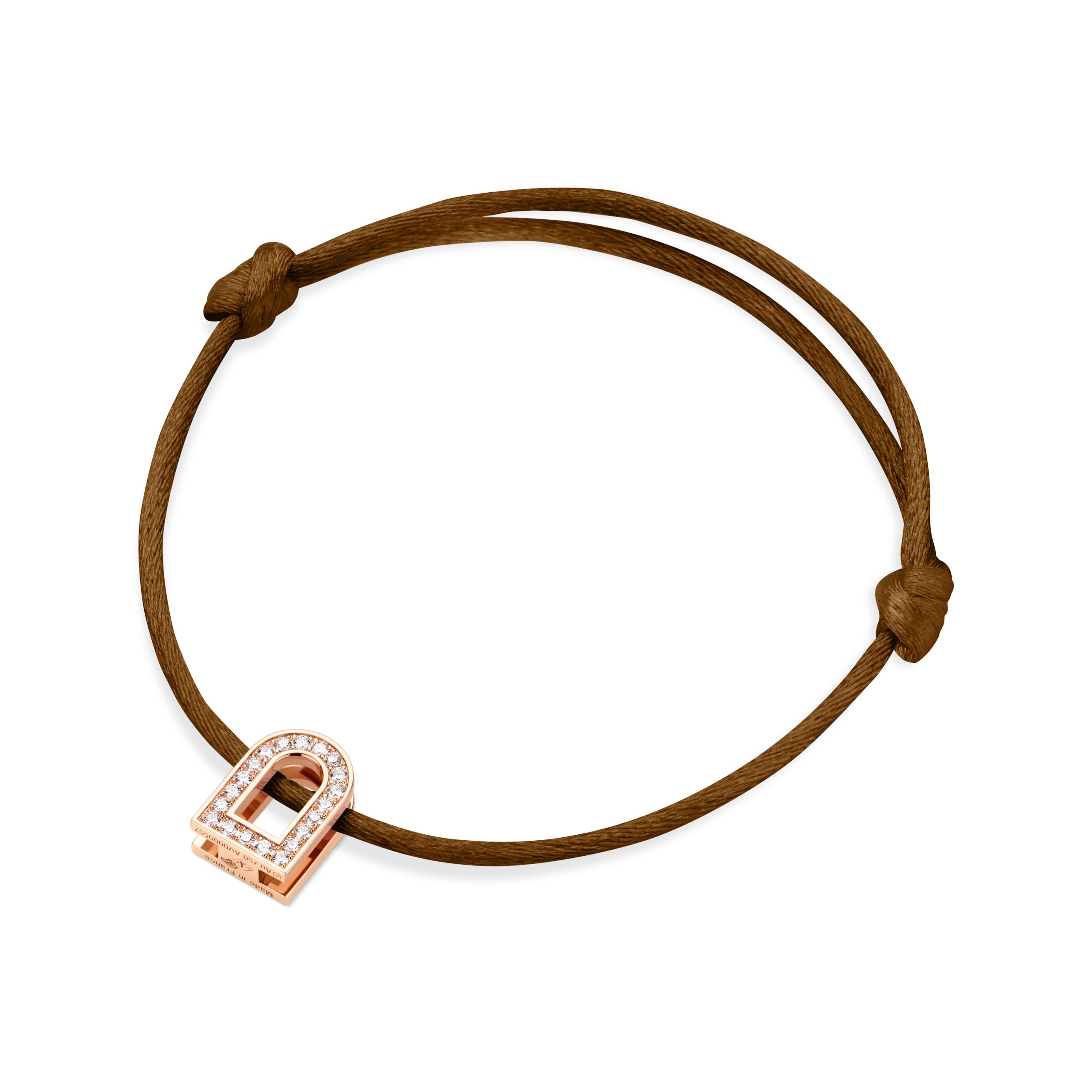 L'Arc Voyage Charm PM, 18k Rose Gold with Galerie Diamonds on Silk Cord Bracelet - DAVIDOR