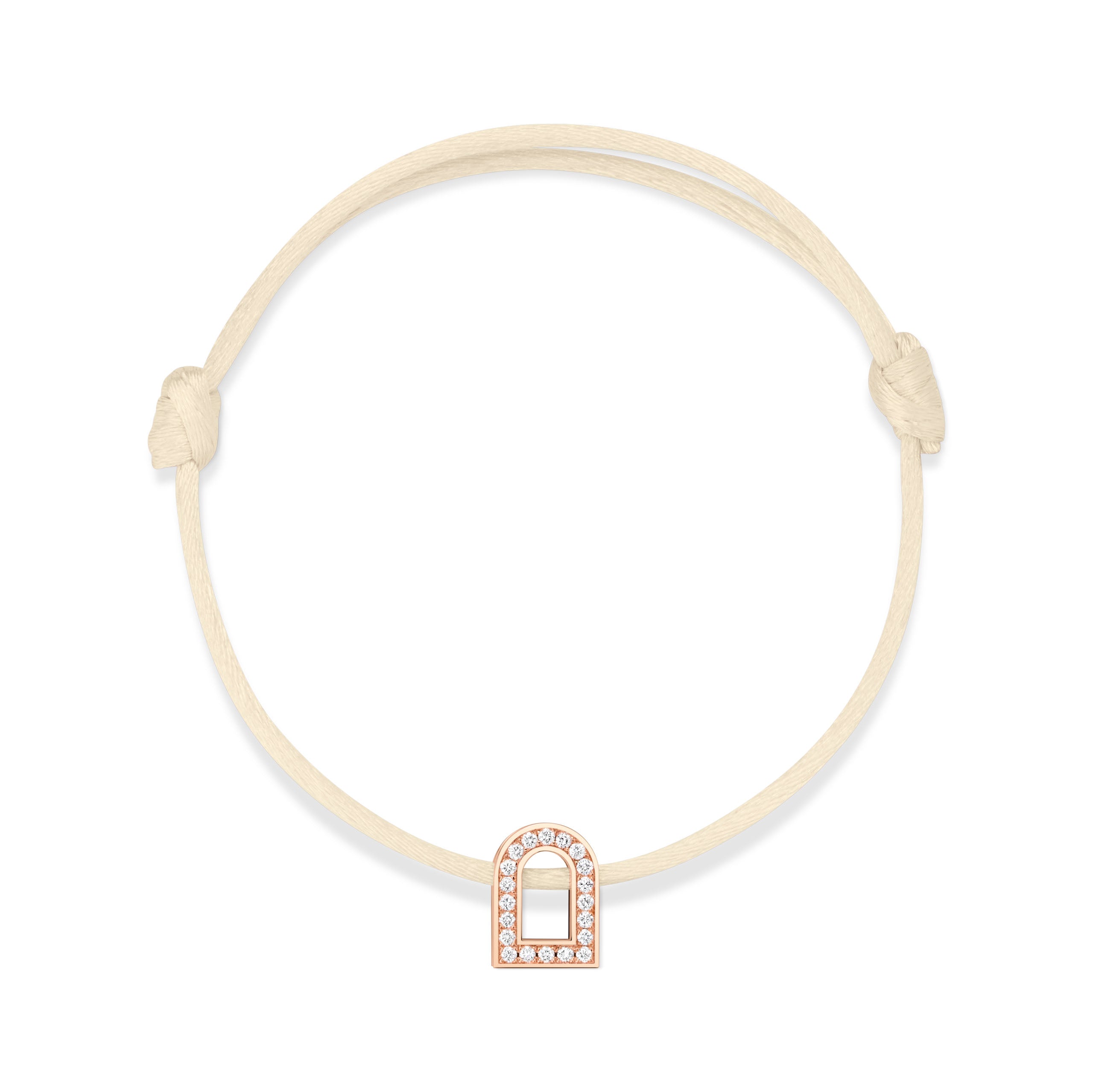 L'Arc Voyage Charm PM, 18k Rose Gold with Galerie Diamonds on Silk Cord Bracelet - DAVIDOR