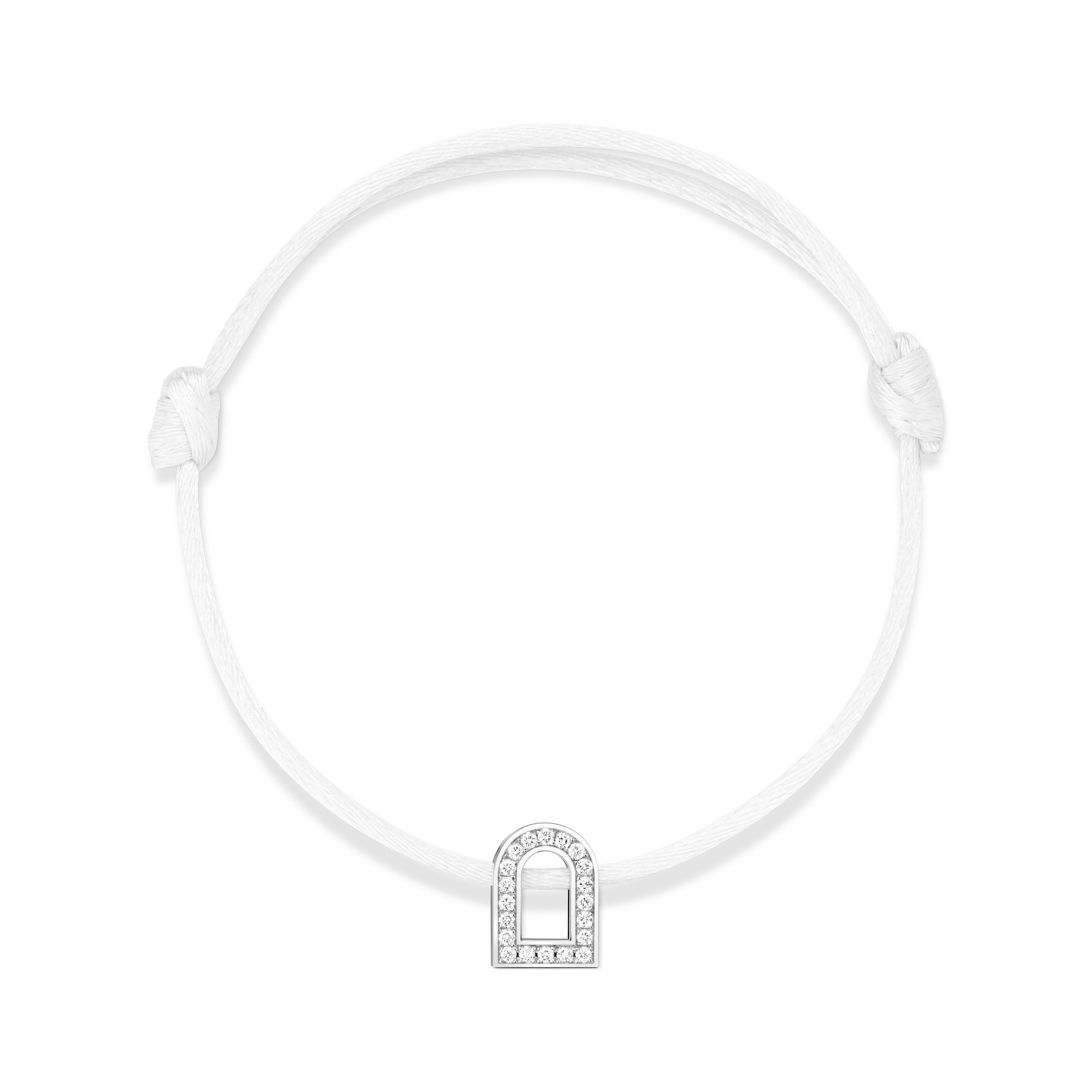 L'Arc Voyage Charm PM, 18k White Gold with Galerie Diamonds on Silk Cord Bracelet - DAVIDOR