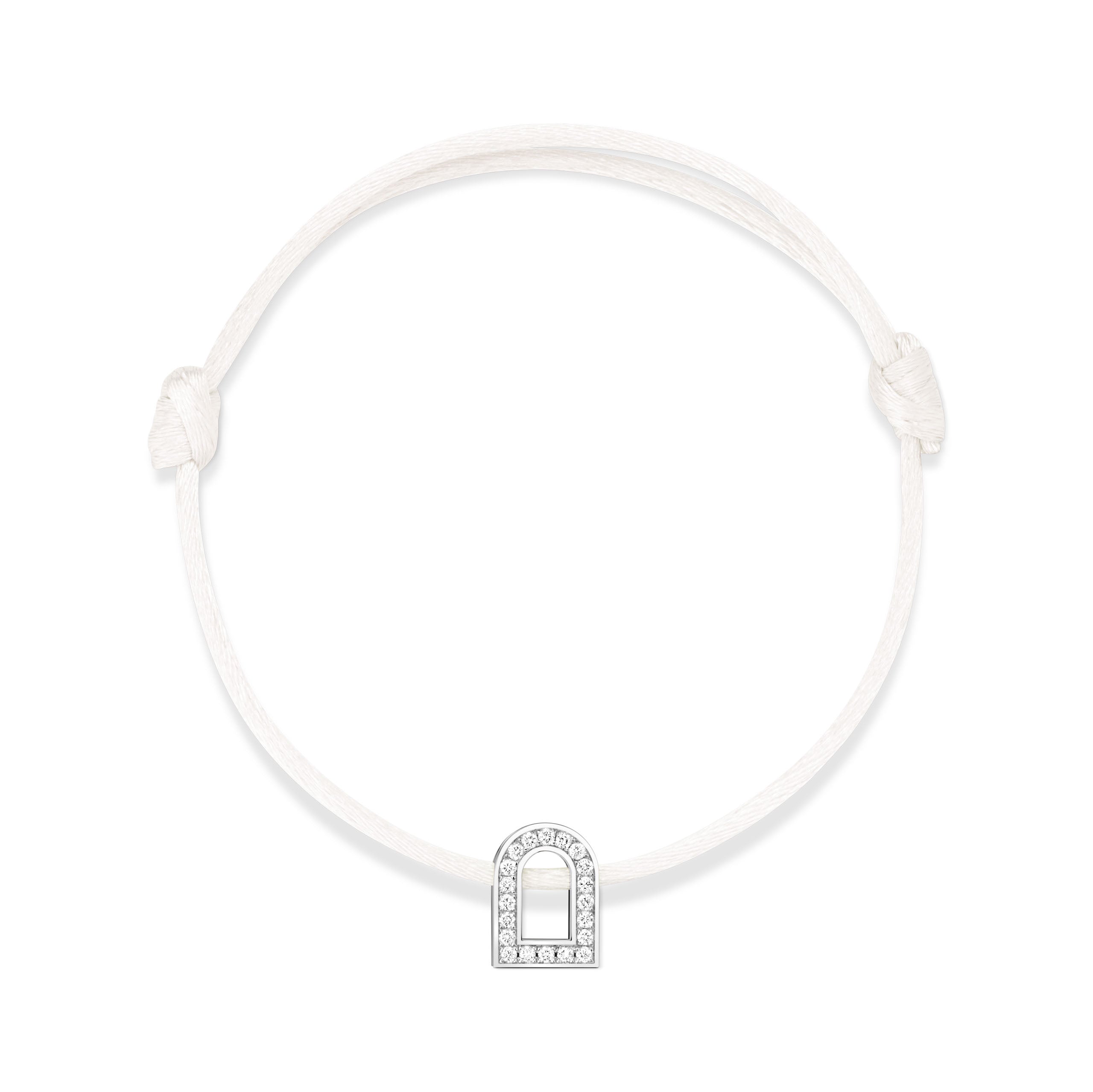 L'Arc Voyage Charm PM, 18k White Gold with Galerie Diamonds on Silk Cord Bracelet - DAVIDOR