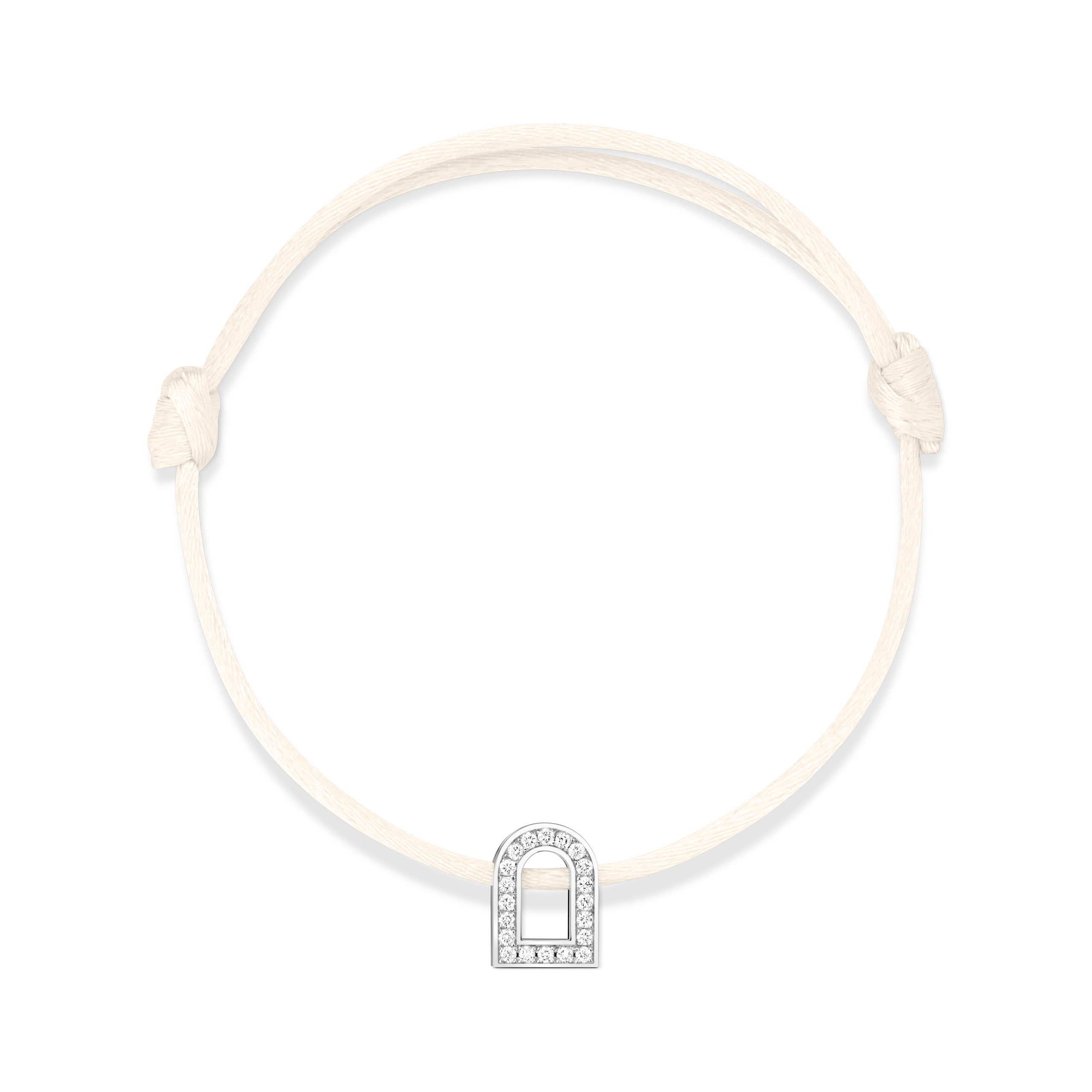 L'Arc Voyage Charm PM, 18k White Gold with Galerie Diamonds on Silk Cord Bracelet - DAVIDOR