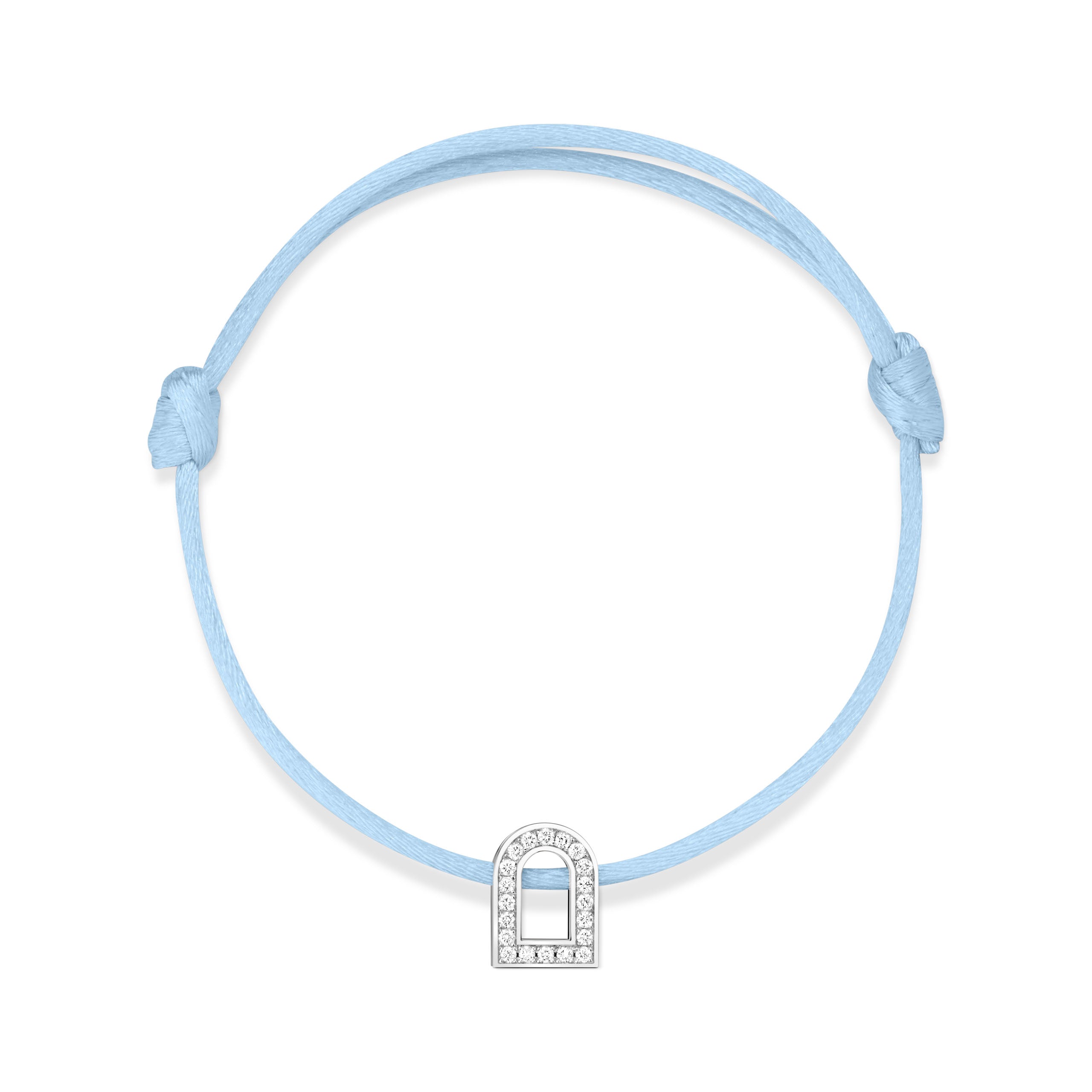 L'Arc Voyage Charm PM, 18k White Gold with Galerie Diamonds on Silk Cord Bracelet - DAVIDOR