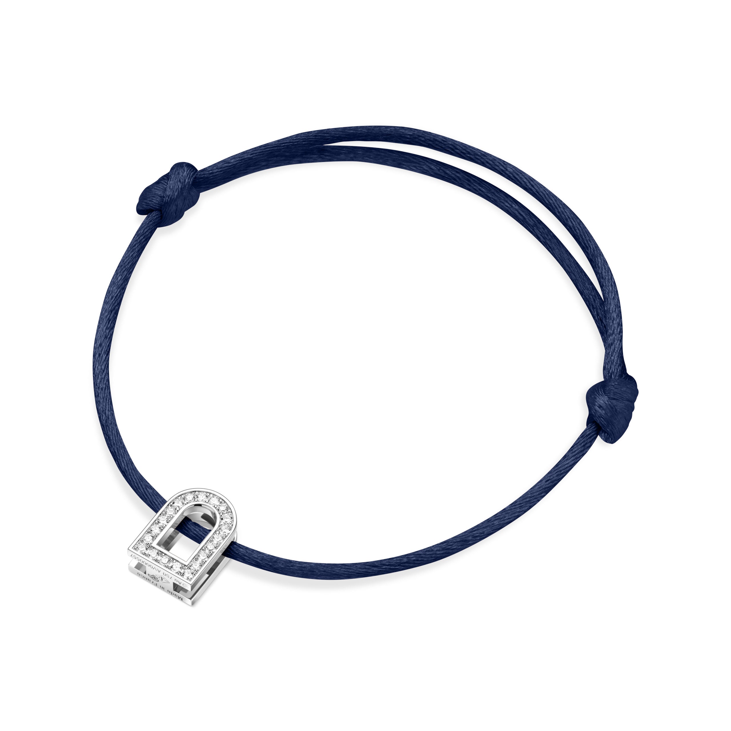 L'Arc Voyage Charm PM, 18k White Gold with Galerie Diamonds on Silk Cord Bracelet - DAVIDOR