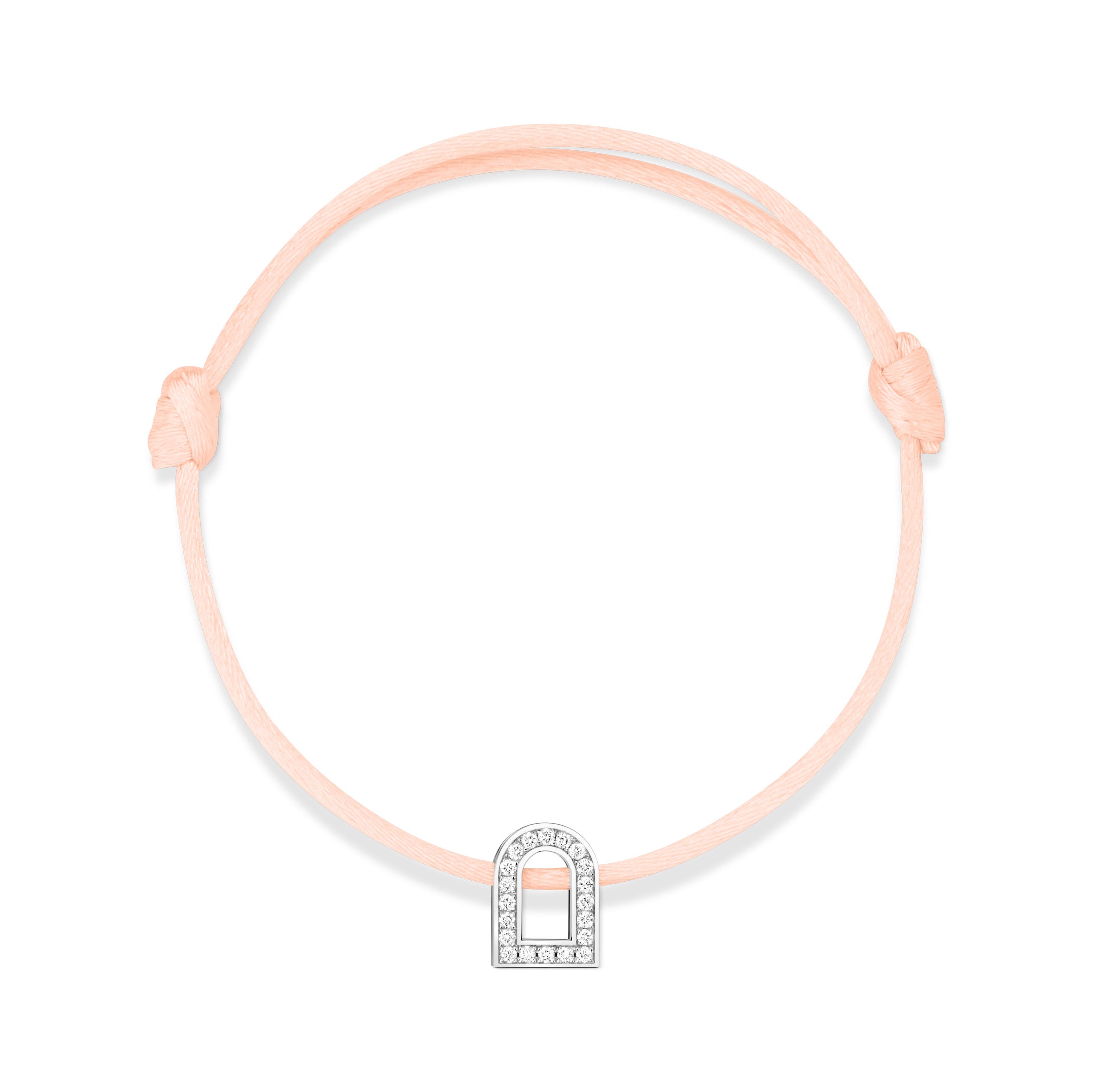 L'Arc Voyage Charm PM, 18k White Gold with Galerie Diamonds on Silk Cord Bracelet - DAVIDOR