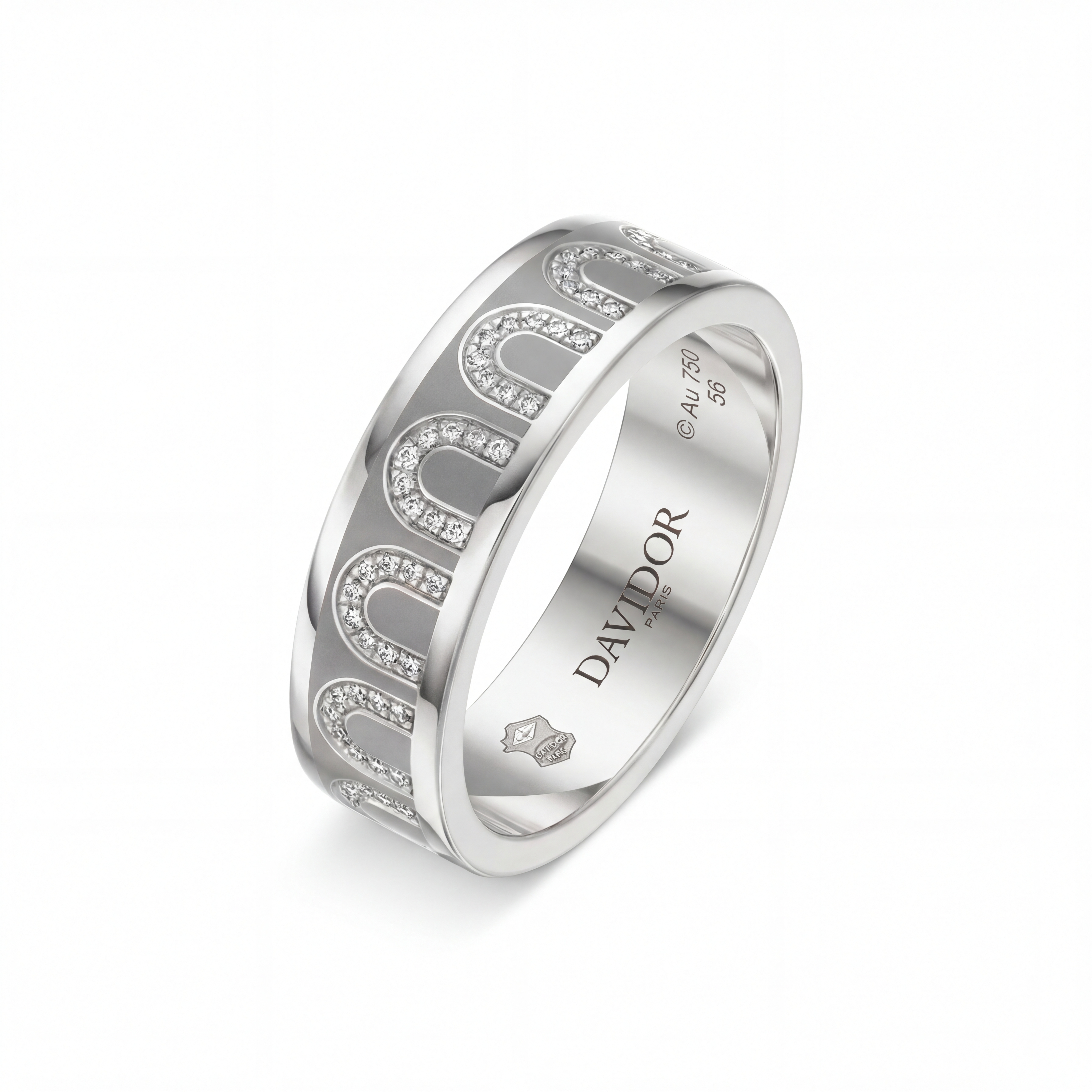 Sur-Mesure: L'Arc de DAVIDOR Ring MM, 18k White Gold with Anthracite Lacquered Ceramic and Arcade Diamonds - DAVIDOR
