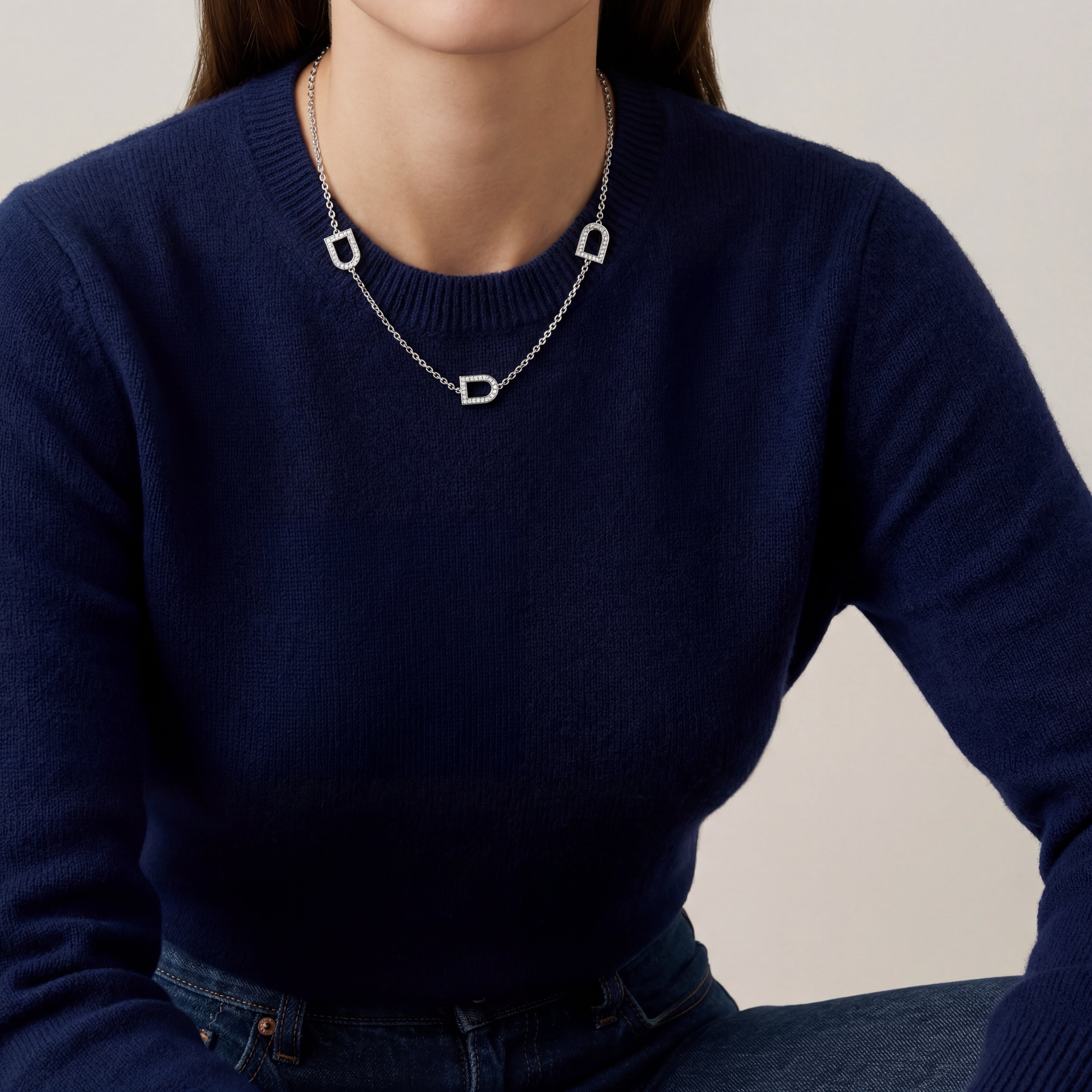 L'Arc Voyage Necklace, 18k White Gold with 3 GM Arch Motifs with Galerie Diamonds - DAVIDOR