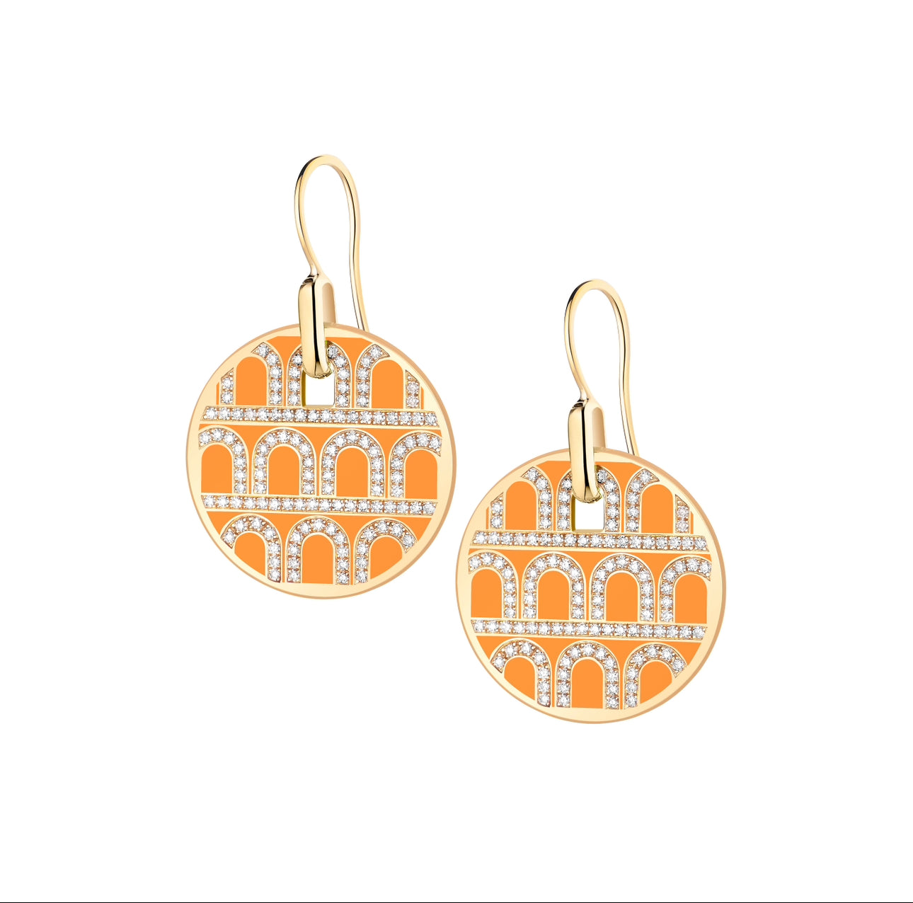 L'Arc de DAVIDOR Pendant Earring GM, 18k Yellow Gold with Lacquered Ceramic and Palais Diamonds - DAVIDOR