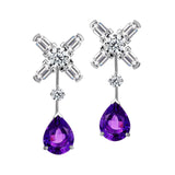 Arch Florale MM Stud Earrings, 18k White Gold with DAVIDOR Arch Cut Diamonds, Brilliant Diamonds and Amethyst Pear Shaped Drops - DAVIDOR