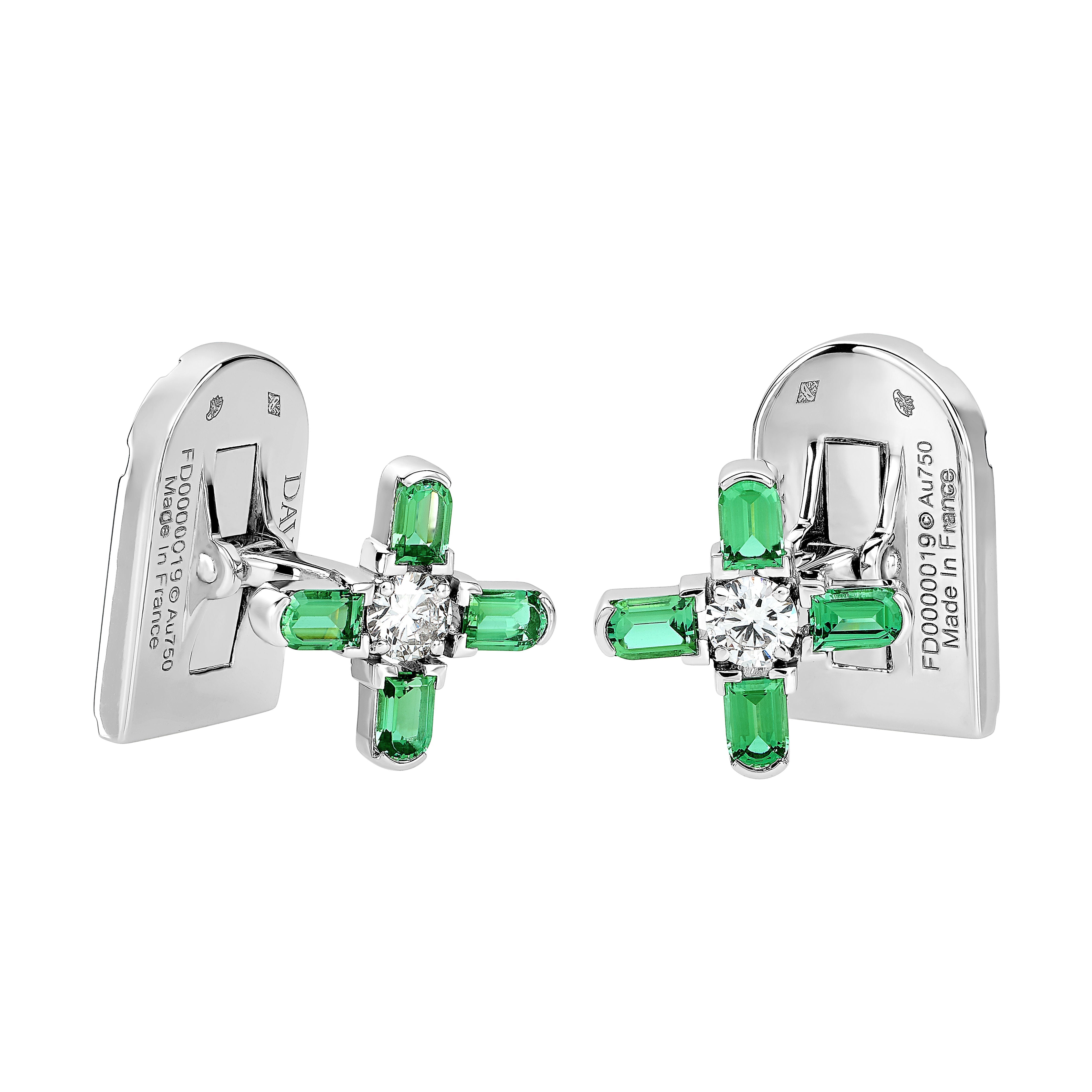 Arch Florale MM Cufflinks, 18k White Gold, Arch Cut Green Tourmaline and Brilliant Diamonds - DAVIDOR