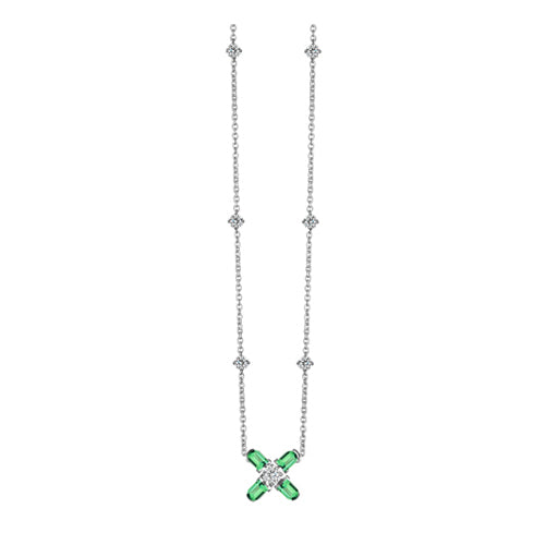 Arch Florale MM Necklace, 18k White Gold with DAVIDOR Arch Cut Green Tourmalines and Brilliant Diamonds