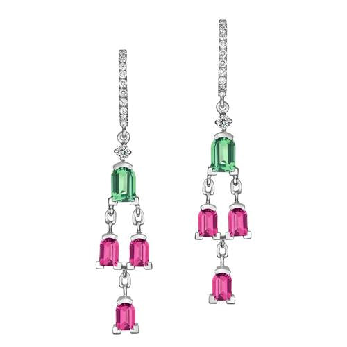 Mosaïque Arch Earrings, 18k White Gold with DAVIDOR Arch Cut Green Tourmalines and Rubellites - DAVIDOR