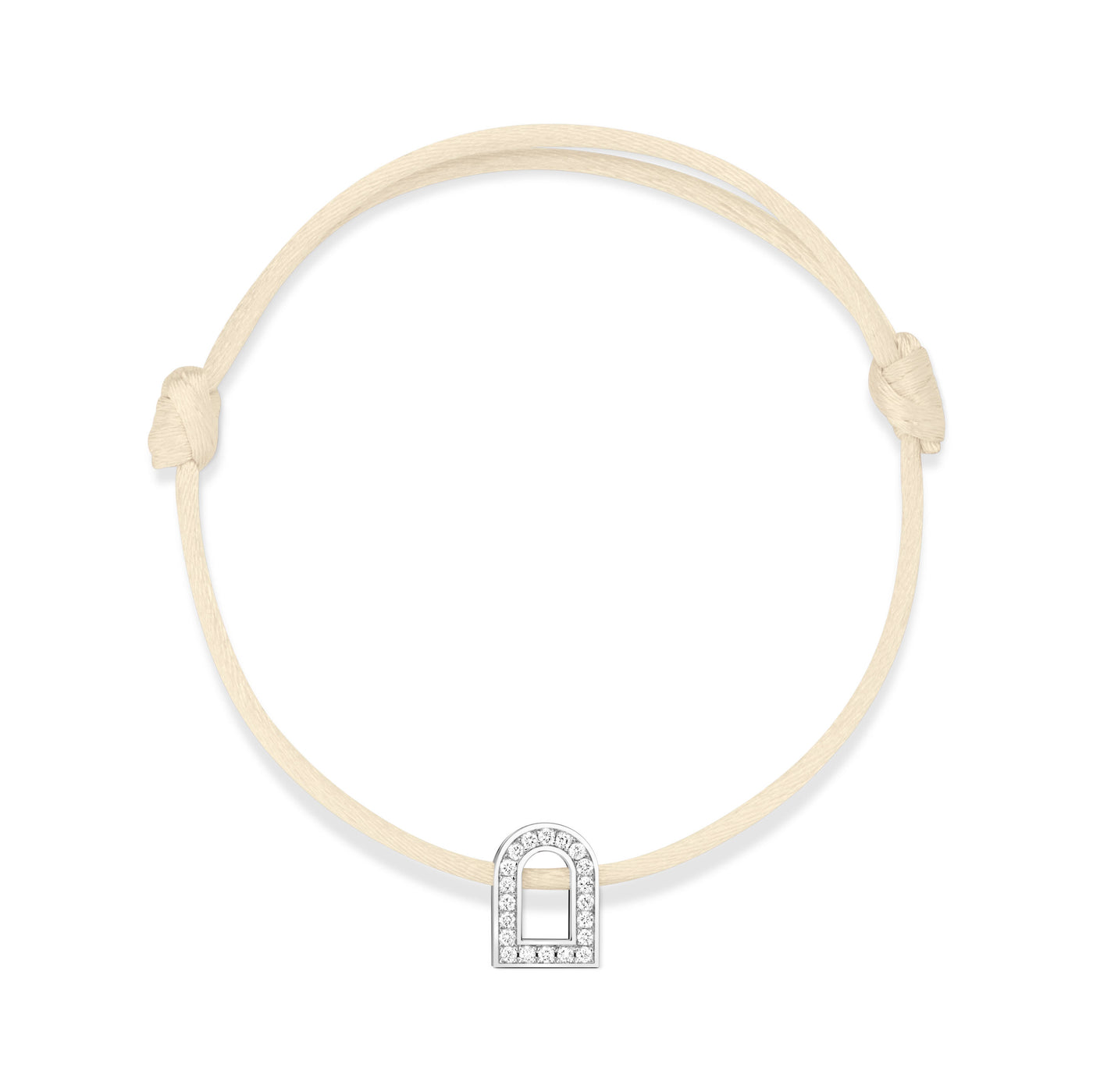 L'Arc Voyage Charm PM, 18k White Gold with Galerie Diamonds on Silk Cord Bracelet - DAVIDOR